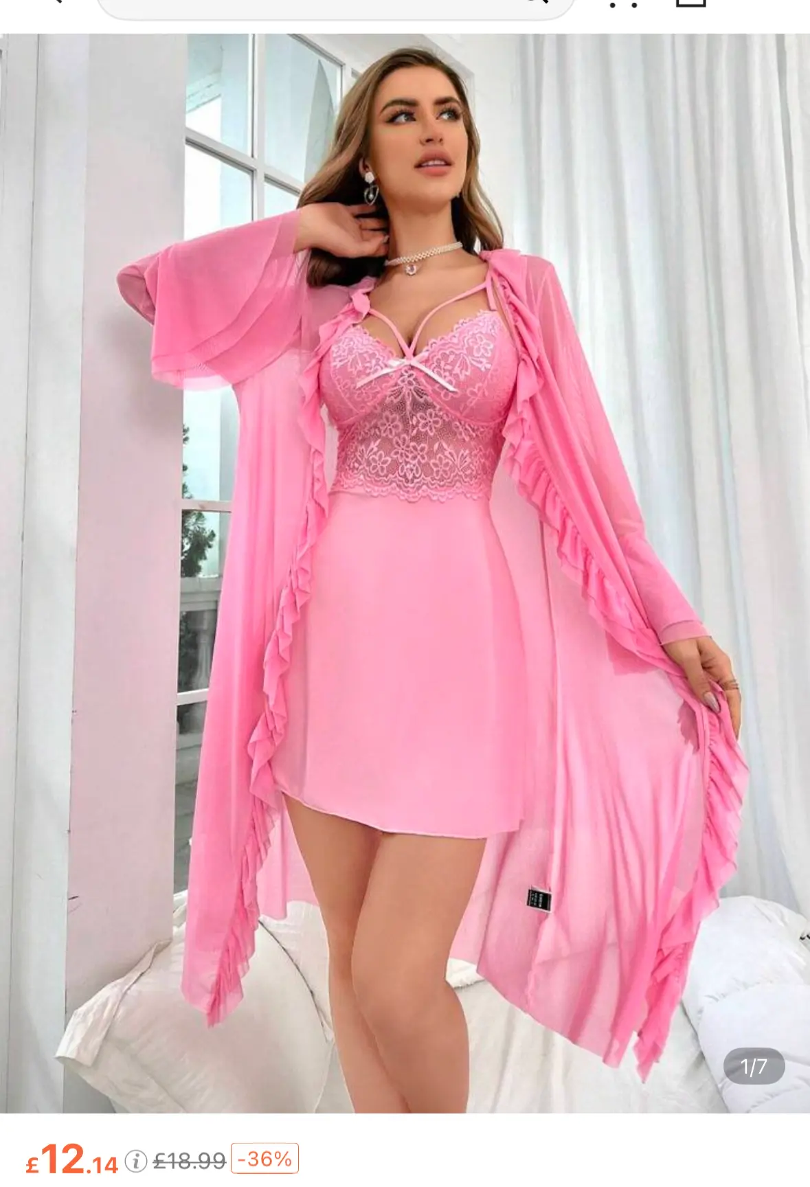 Contrast lace ruffle trim cami night dress and robe Beauty hair & fashionfj