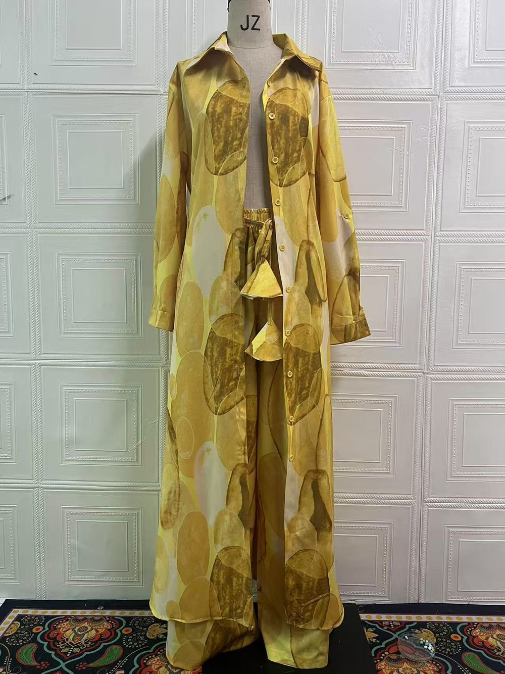 Elegant Sexy Fashion Print Top Wide Leg Pants Two-piece Set Beauty hair & fashionfj