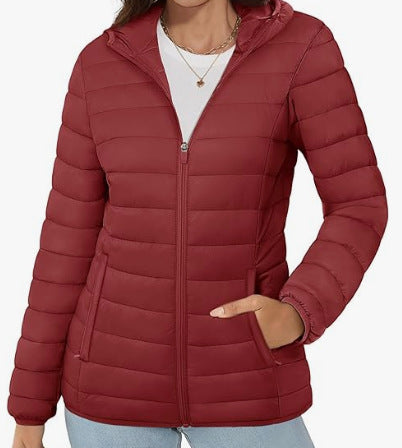 Hooded Down Jacket Zipper Winter Warm Coat Jacket Beauty hair & fashionfj