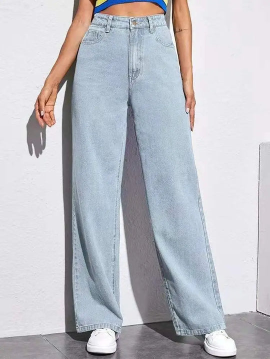 Washed Fashion Straight Jeans Women's Mid Waist Beauty hair & fashionfj