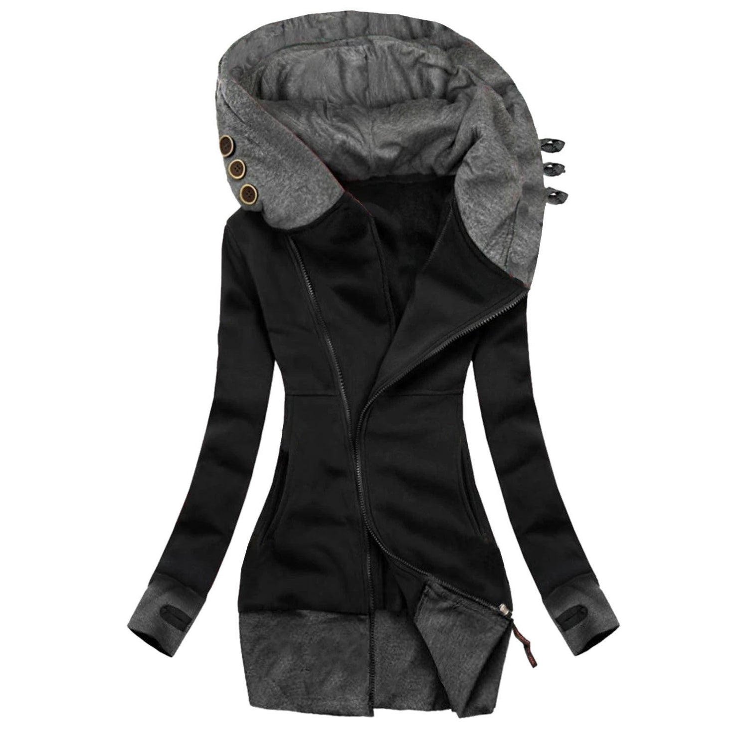 Hooded Long Sleeve Pocket Zip Sweatshirt Beauty hair & fashionfj