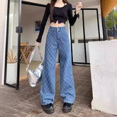Summer Ladies New Loose Drooping Slimming Jacquard Design Straight-leg Denim Trousers Beauty hair & fashionfj