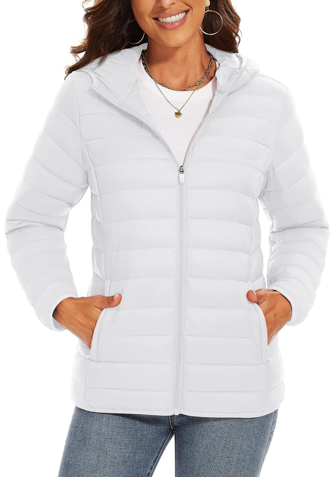 Hooded Down Jacket Zipper Winter Warm Coat Jacket Beauty hair & fashionfj