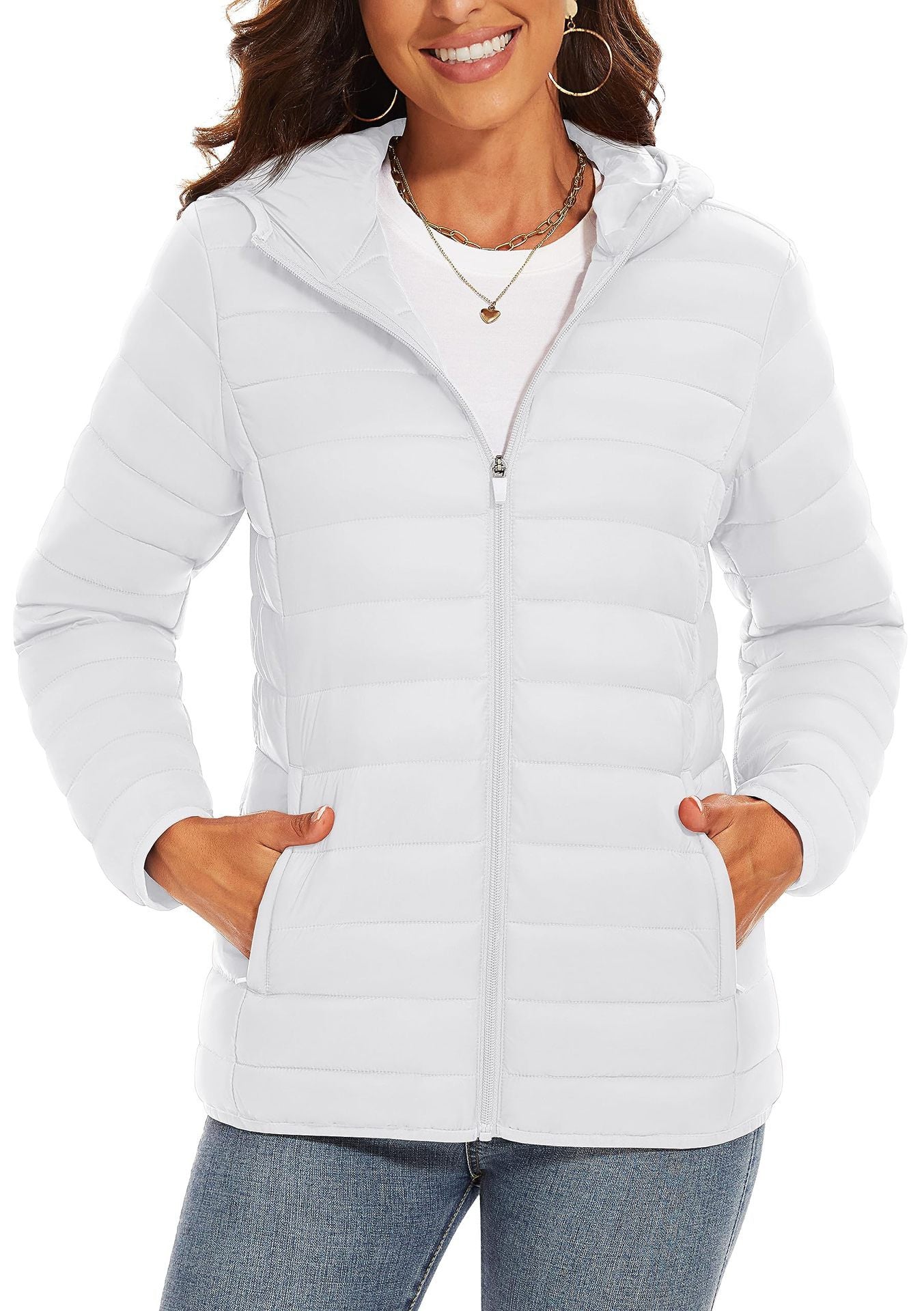 Hooded Down Jacket Zipper Winter Warm Coat Jacket Beauty hair & fashionfj