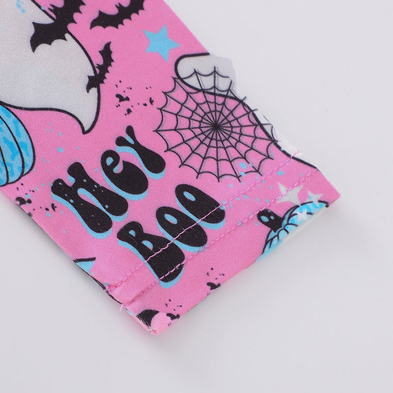 3pcs Toddler Girl's Halloween Dress Skull Ghost Bats Print Stretch Long Sleeve A-line Dresses