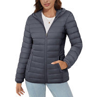 Hooded Down Jacket Zipper Winter Warm Coat Jacket Beauty hair & fashionfj