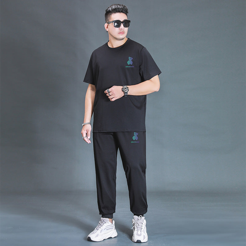 Oversized T-shirt And Trousers Two-piece Fat Casual Sports Suit Beauty hair & fashionfj