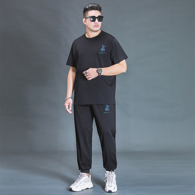 Oversized T-shirt And Trousers Two-piece Fat Casual Sports Suit Beauty hair & fashionfj