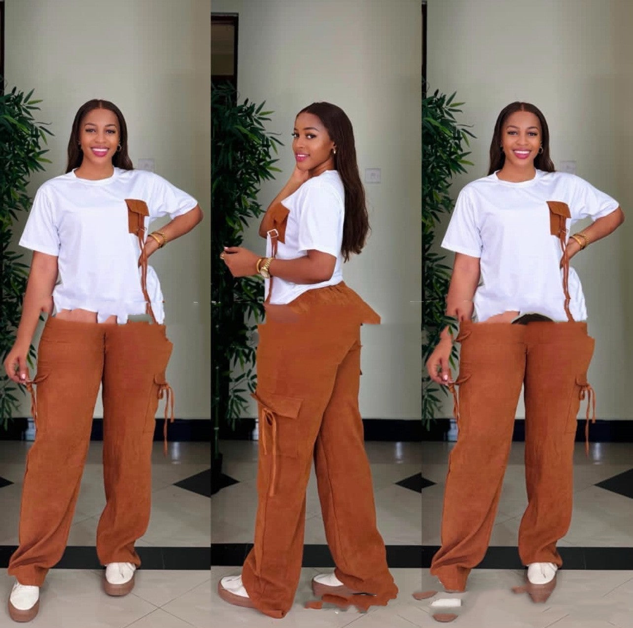 Simple Loose Pants Special Multi-bag Two-piece Set