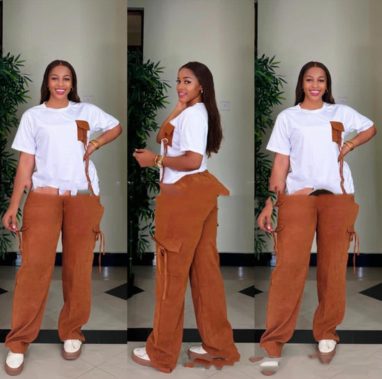 Simple Loose Pants Special Multi-bag Two-piece Set