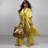 Elegant Sexy Fashion Print Top Wide Leg Pants Two-piece Set Beauty hair & fashionfj