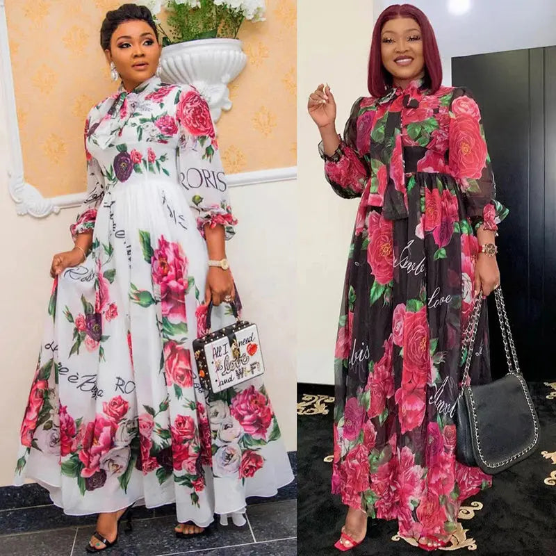 African Clothing Women's Chiffon Print Big Swing Dress Long Skirt Beauty hair & fashionfj