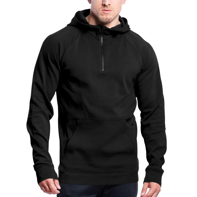 Cross-border Ebay New Long Sleeve Sweater Leisure Pullover Hooded Half Zipper Block Brushed Hoody Men Beauty hair & fashionfj
