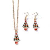 Fashion Simple Oil Dripping Christmas Tree Earrings Necklace Set Women Beauty hair & fashionfj