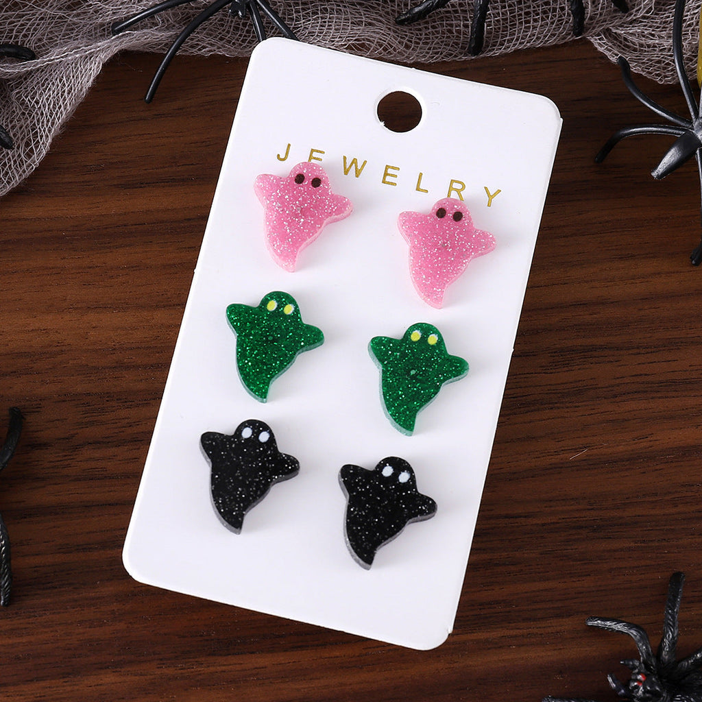 Halloween Cute Colorful Ghost Earings Set Beauty hair & fashionfj