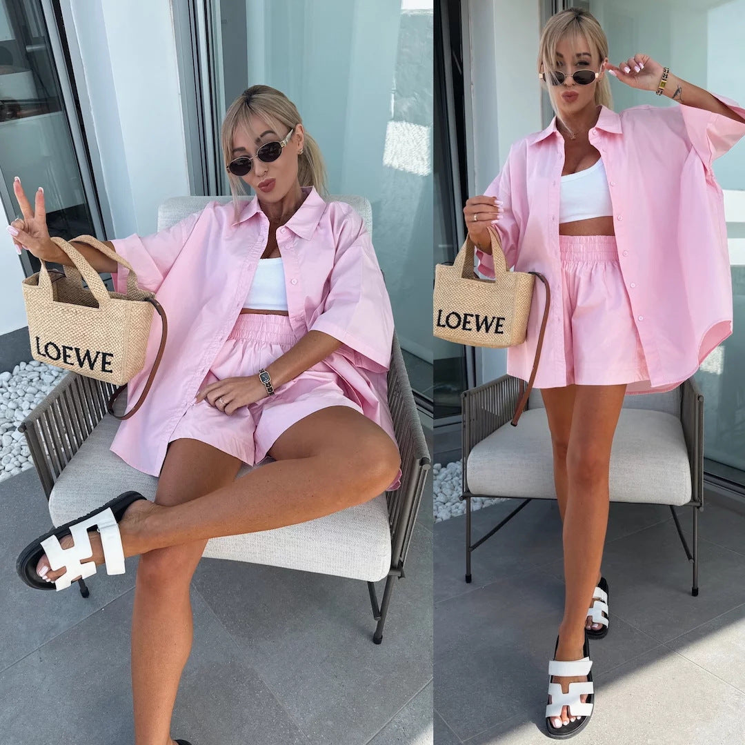 Shirt Elastic Sports Shorts Two-piece Set Beauty hair & fashionfj