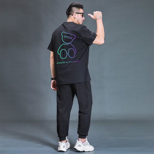 Oversized T-shirt And Trousers Two-piece Fat Casual Sports Suit Beauty hair & fashionfj