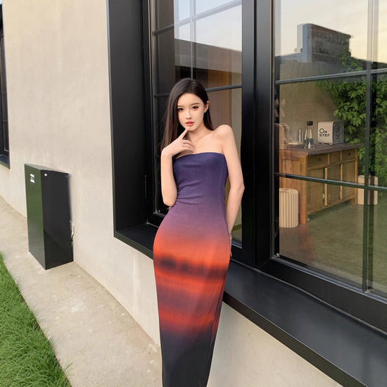 Gradient-split Dress Beach Vacation Beach Skirt