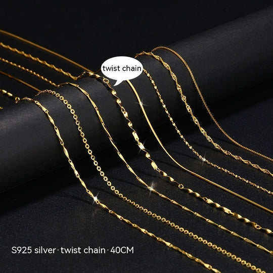 18K Gold Necklace Women's 925 Sterling Silver Gold Plated Chain Beauty hair & fashionfj