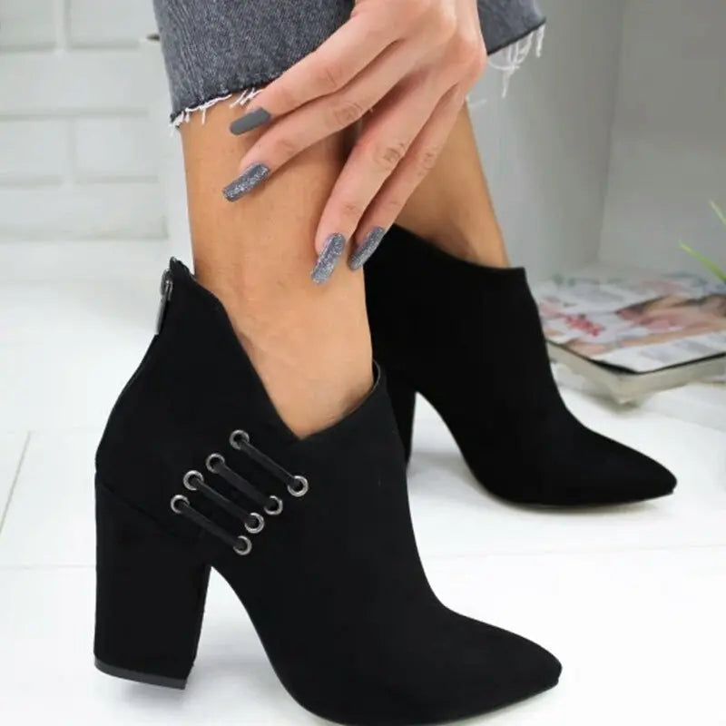 Fashion Ankle Boots Women Pointed-toe Zipper Shoes Lady Beauty hair & fashionfj