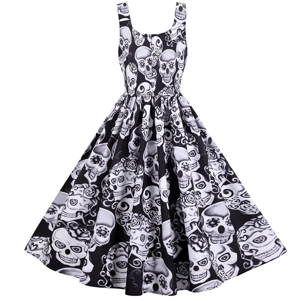 Halloween Rock And Roll Sleeveless Floral Dresses