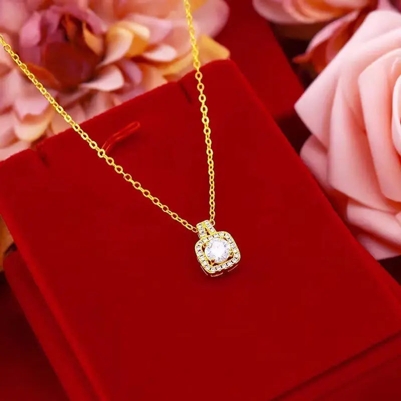 Fashion Jewelry Set Zircon Gem Pendant Chain Choker Necklace For Women Gold Color Stud Earring Statement Wedding Ring Beauty hair & fashionfj