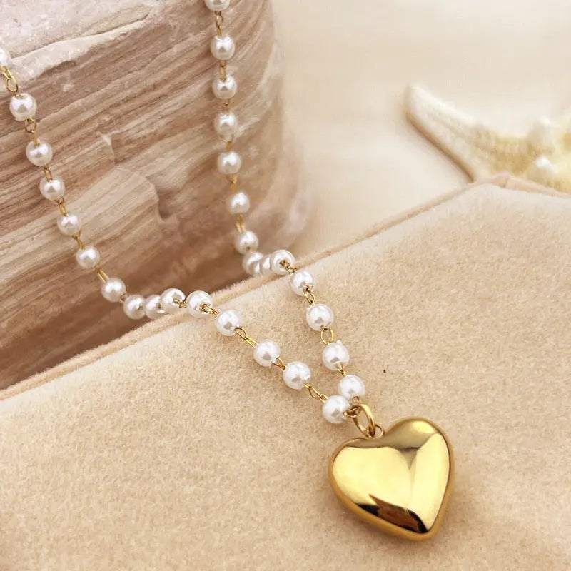 Stainless Steel 18K Gold Plating Niche High-grade Ins Style Pearl Necklace Beauty hair & fashionfj