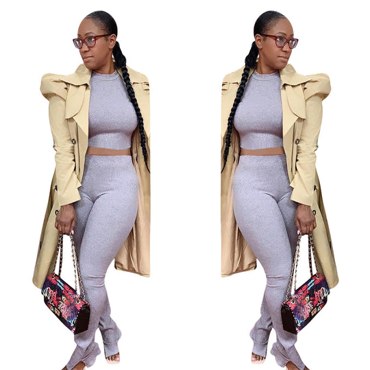 Pure Color All-match Long Trench Coat Women's Clothing