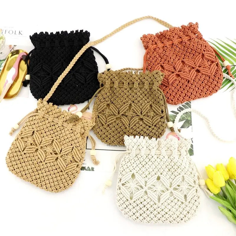 Knitted Tassel Bag Beach Women Bag woven Bag Beauty hair & fashionfj