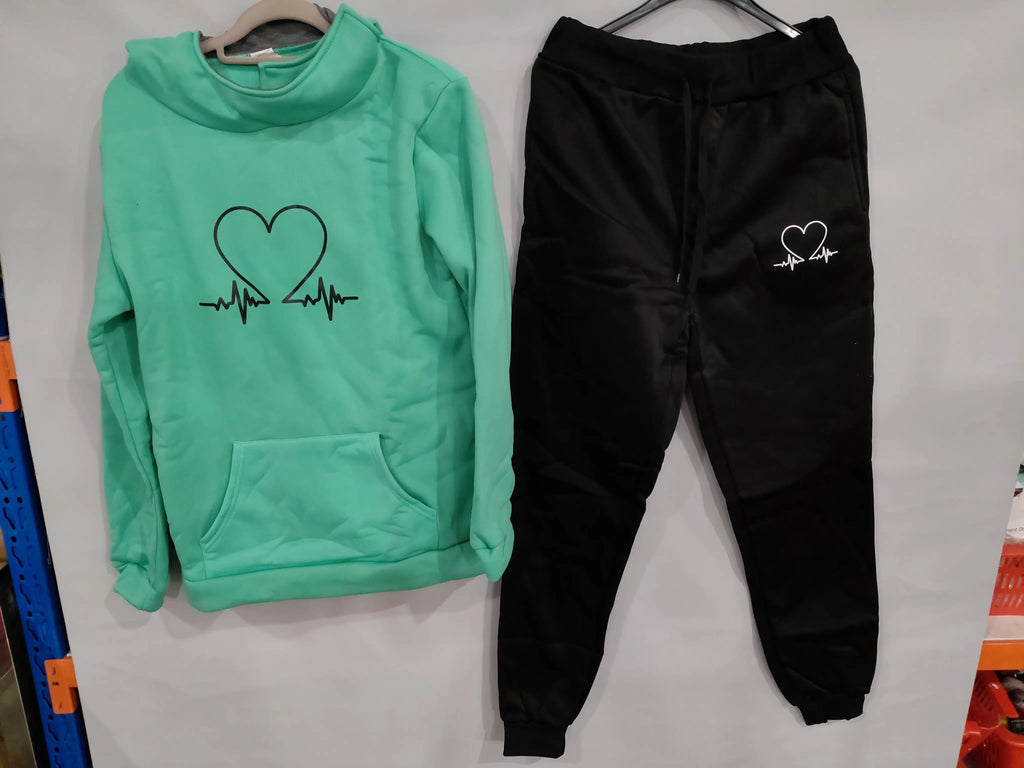Love Heart Printed Sports Suit Hooded Sweatshirt Top And Drawstring Pants Fashion Casual Clothing For Women Beauty hair & fashionfj