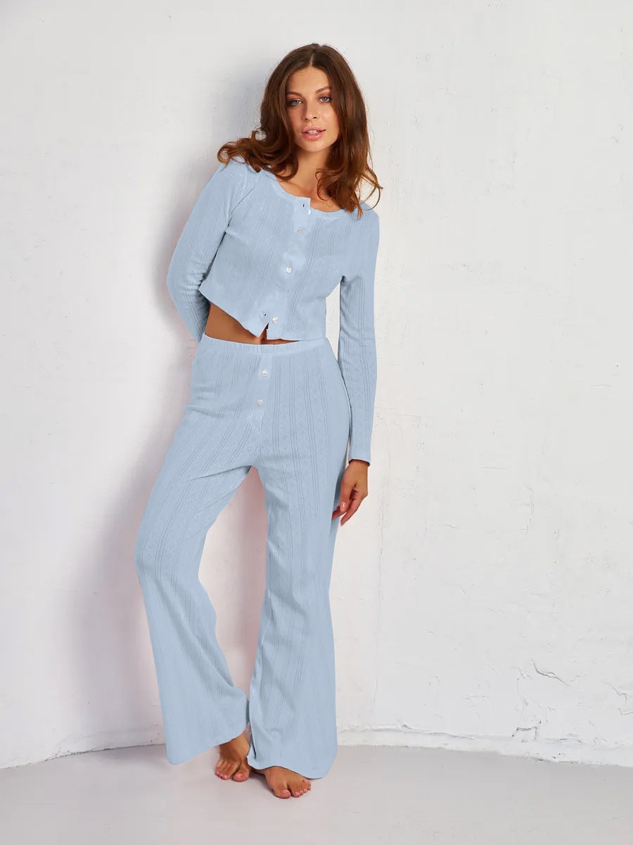 Cropped Knitted Cotton Jacquard Long-sleeved Trousers Cardigan Three-piece Set Beauty hair & fashionfj