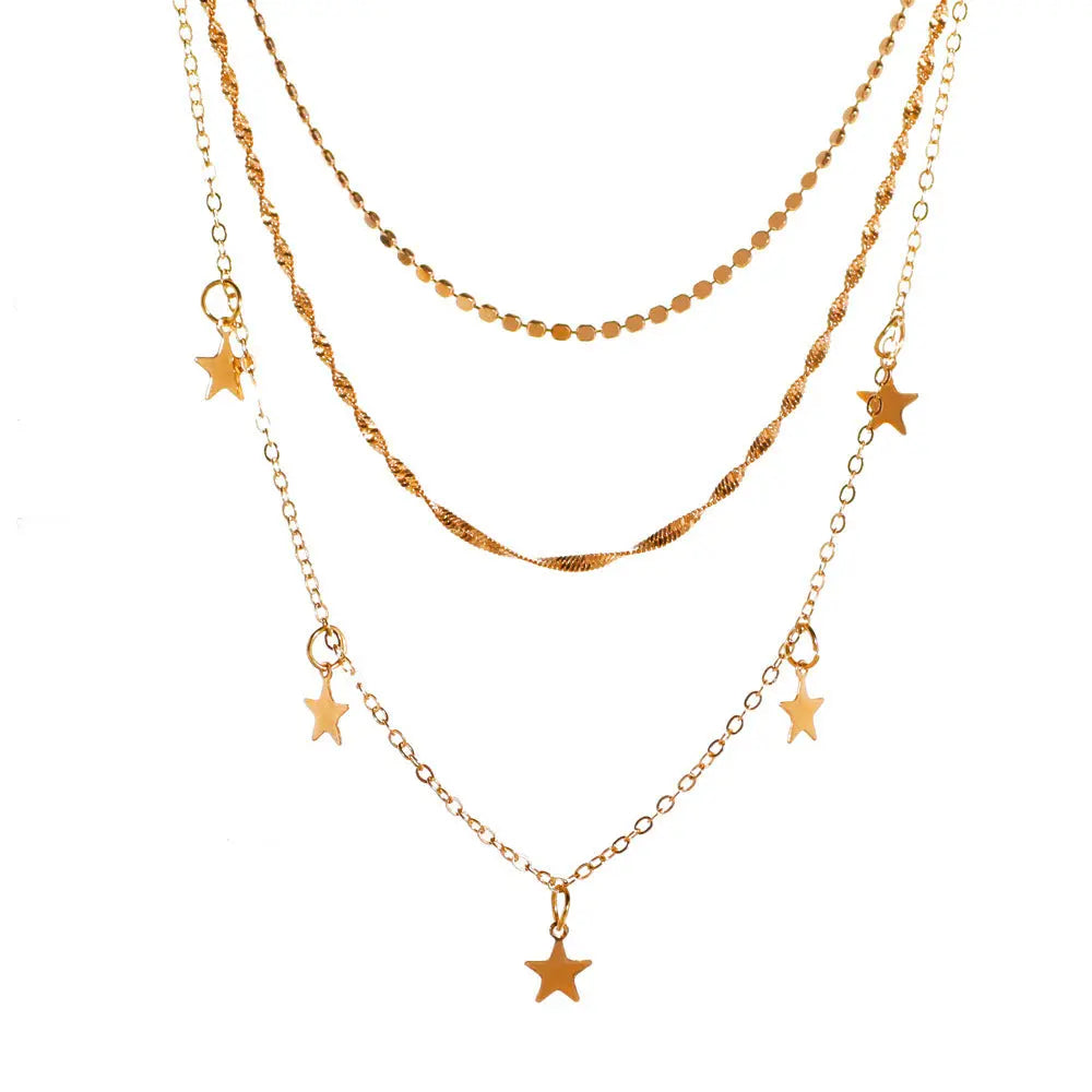 European And American Retro Metal Multilayer Star Clavicle Chain Beauty hair & fashionfj