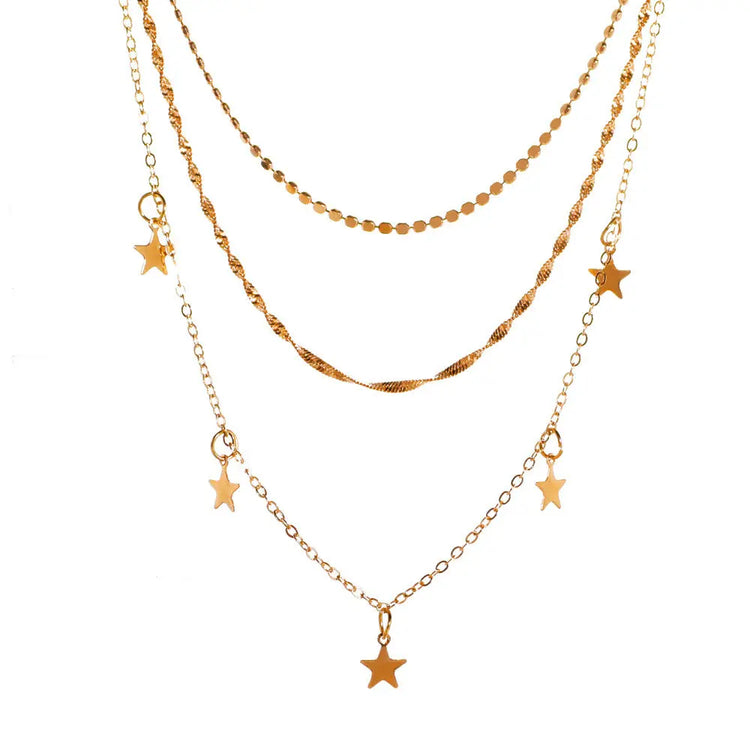 European And American Retro Metal Multilayer Star Clavicle Chain Beauty hair & fashionfj