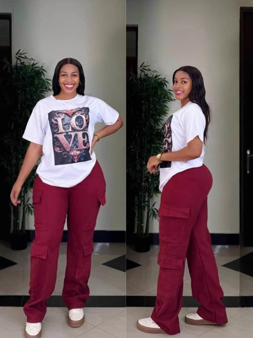 Simple Loose Pants Special Multi-bag Two-piece Set