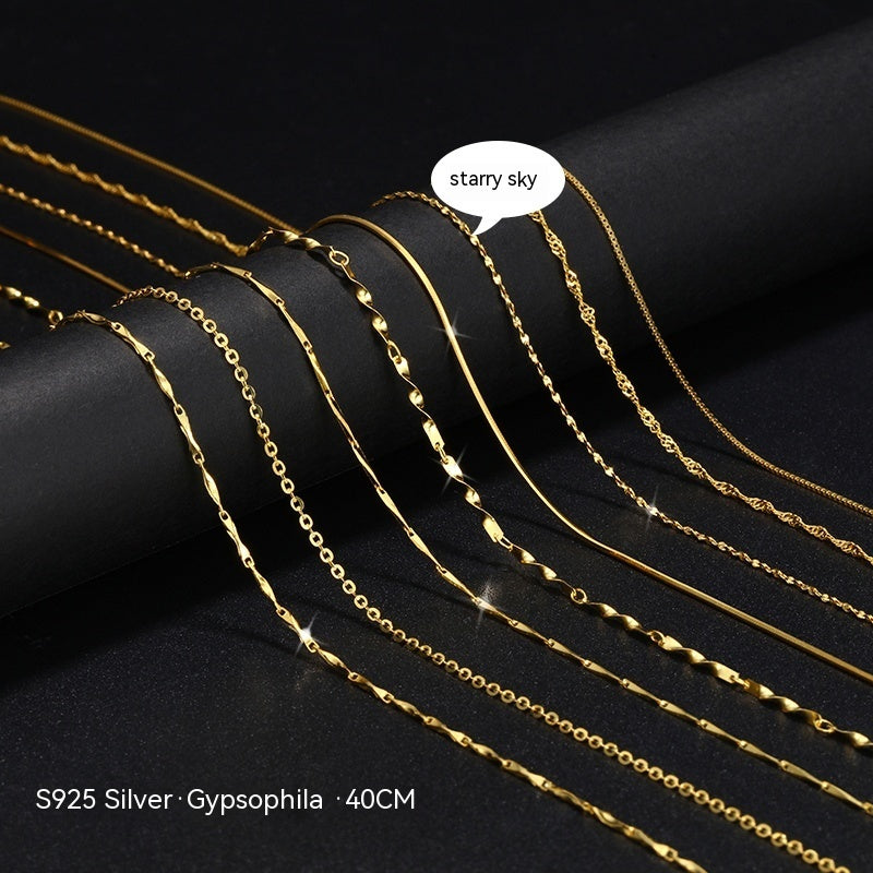 18K Gold Necklace Women's 925 Sterling Silver Gold Plated Chain Beauty hair & fashionfj