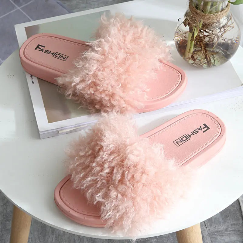 2021 New Style Slippers female hair slippers fashion outside wear Maomao shoes ladies hair cool slippers wholesale Beauty hair & fashionfj