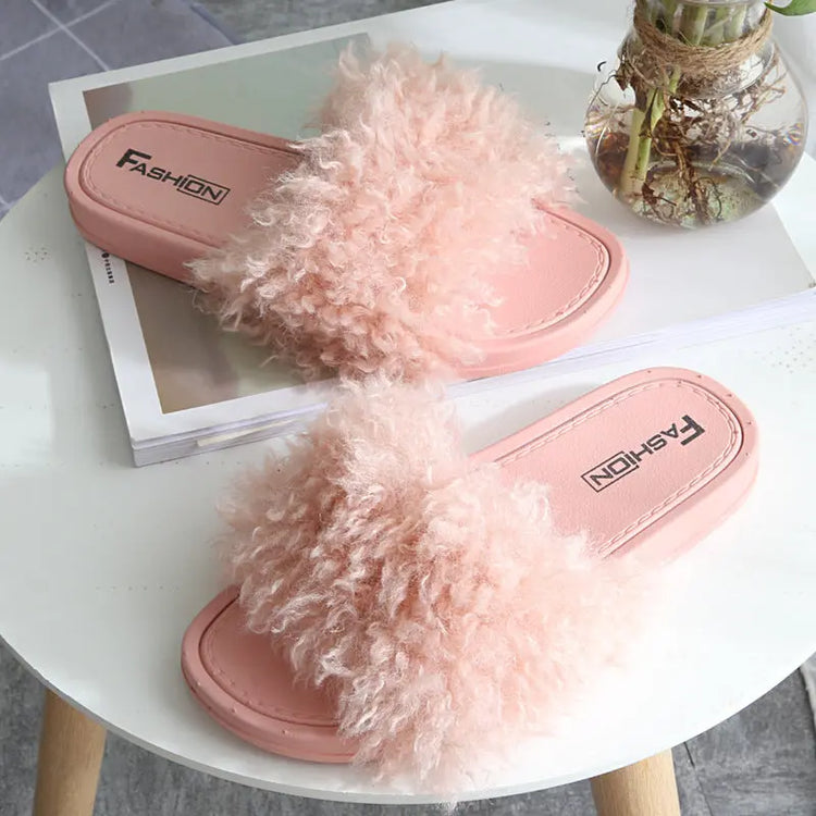 2021 New Style Slippers female hair slippers fashion outside wear Maomao shoes ladies hair cool slippers wholesale Beauty hair & fashionfj