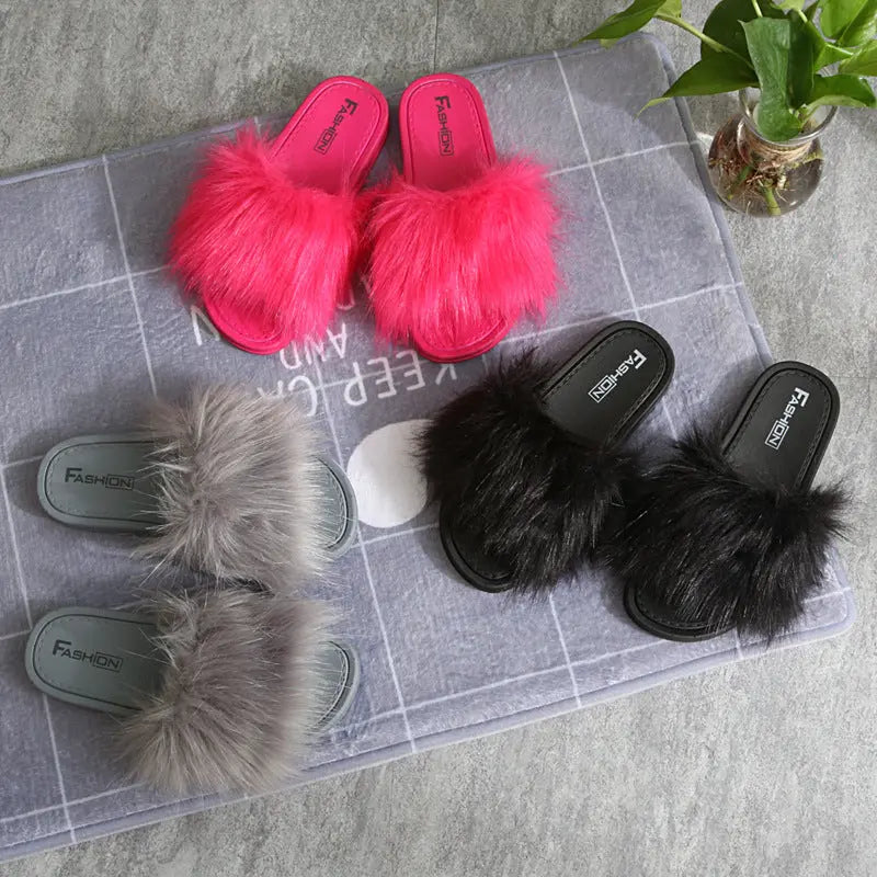 2021 New Style Slippers female hair slippers fashion outside wear Maomao shoes ladies hair cool slippers wholesale Beauty hair & fashionfj