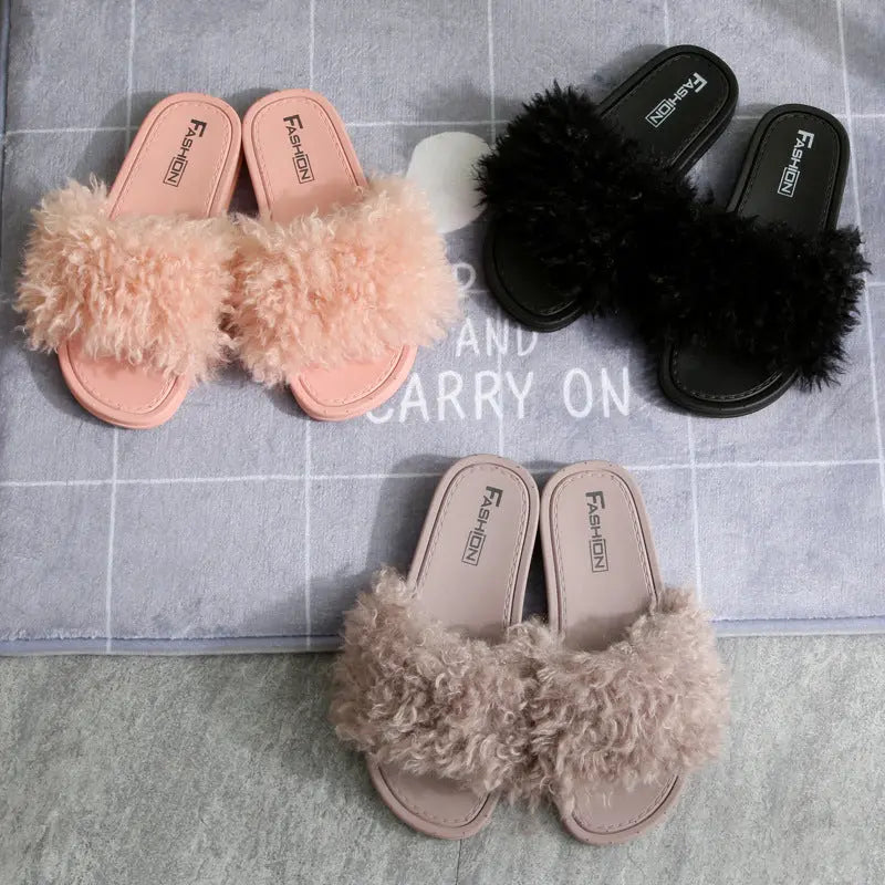 2021 New Style Slippers female hair slippers fashion outside wear Maomao shoes ladies hair cool slippers wholesale Beauty hair & fashionfj