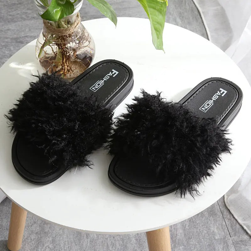 2021 New Style Slippers female hair slippers fashion outside wear Maomao shoes ladies hair cool slippers wholesale Beauty hair & fashionfj