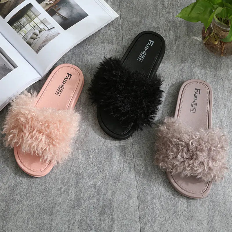 2021 New Style Slippers female hair slippers fashion outside wear Maomao shoes ladies hair cool slippers wholesale Beauty hair & fashionfj