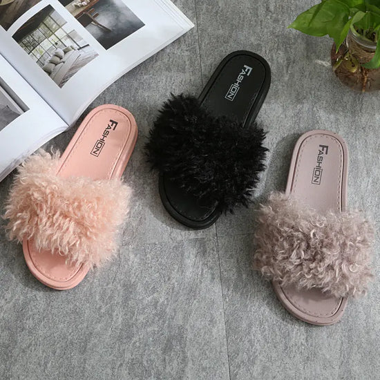 2021 New Style Slippers female hair slippers fashion outside wear Maomao shoes ladies hair cool slippers wholesale Beauty hair & fashionfj