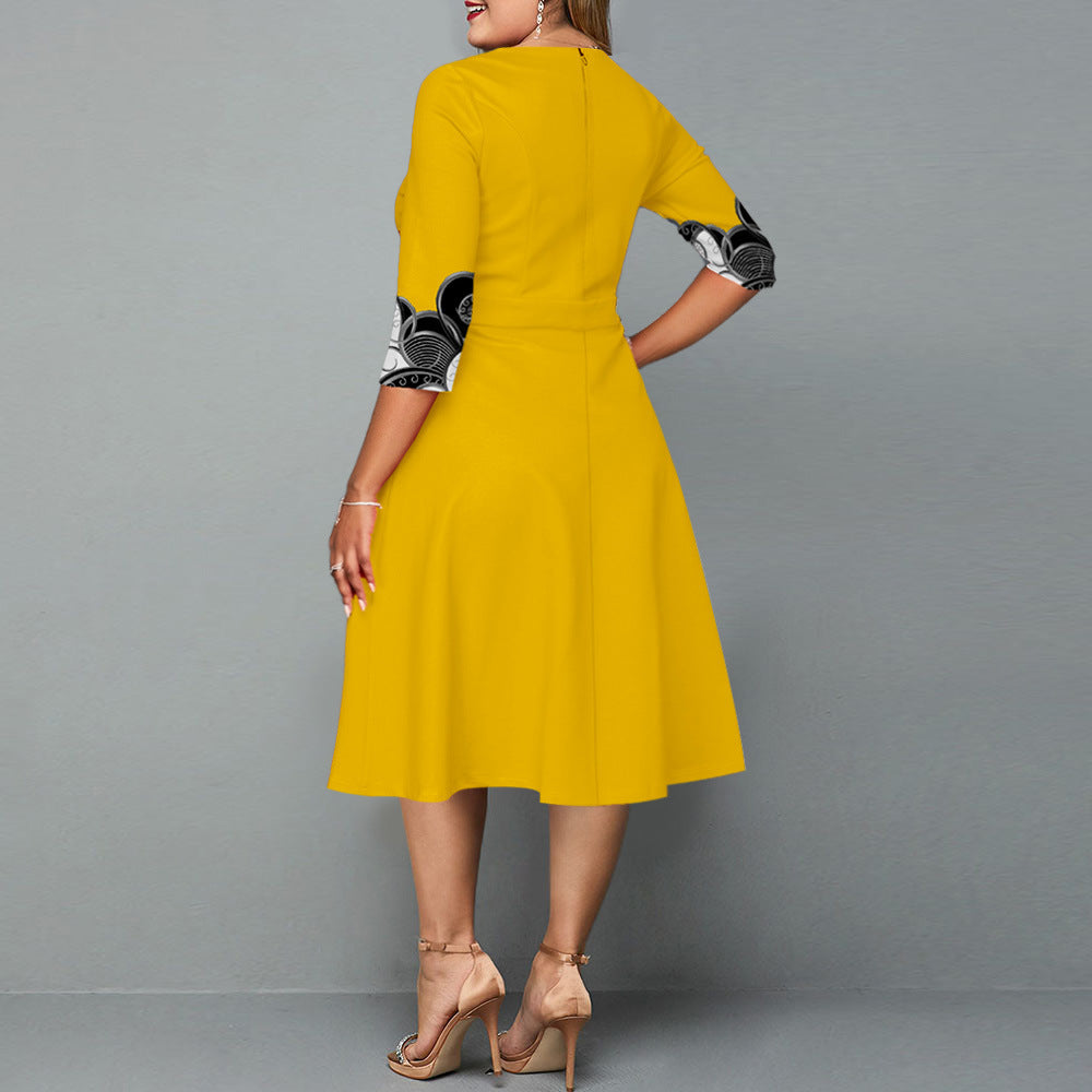 Elegant Temperament Hedging Print Midi Dress Beauty hair & fashionfj