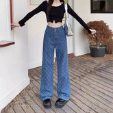 Summer Ladies New Loose Drooping Slimming Jacquard Design Straight-leg Denim Trousers Beauty hair & fashionfj