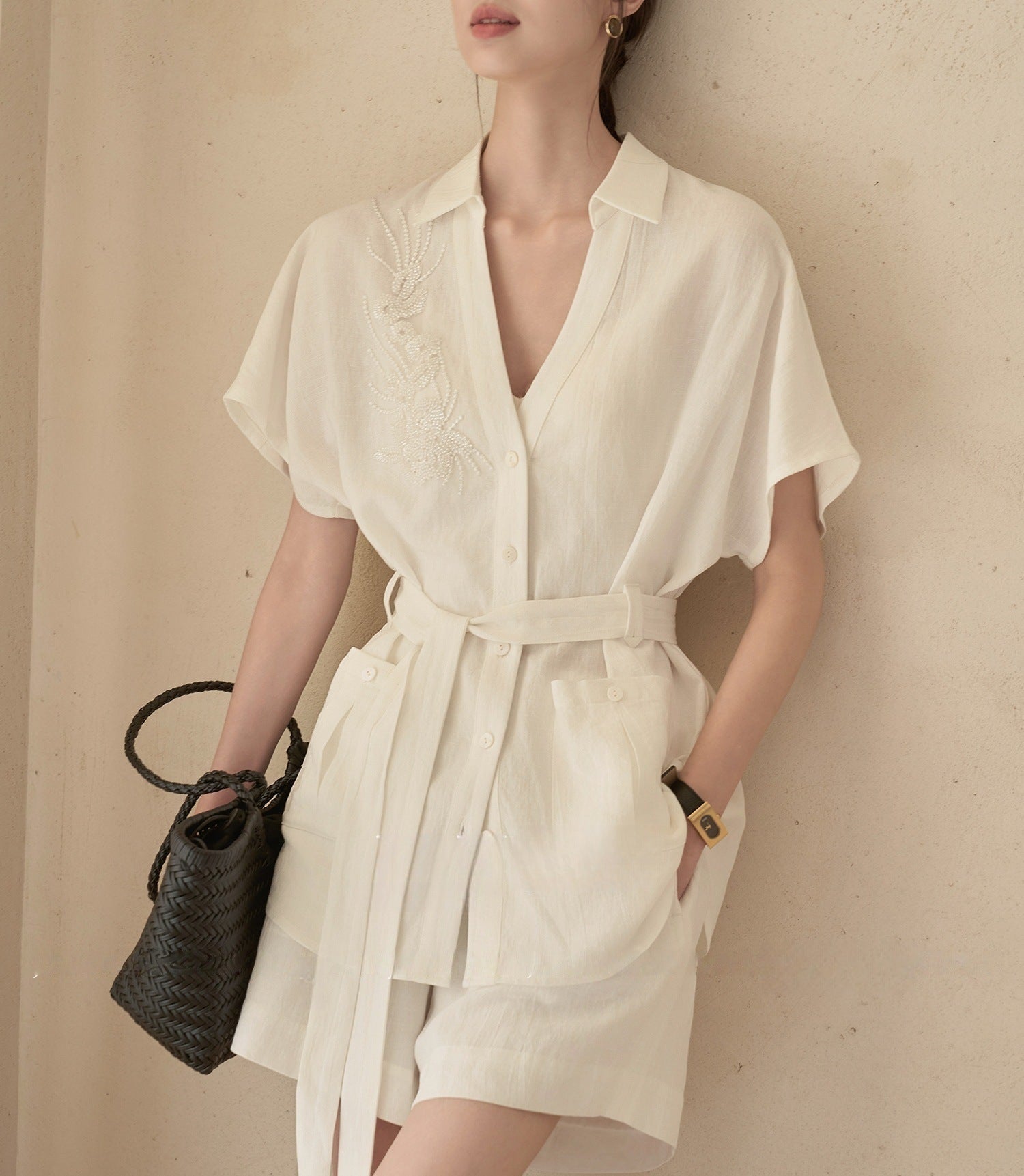 Imitation Cotton And Linen Texture Heavy Industry Short Sleeve Shirt Coat Shorts Suit Beauty hair & fashionfj