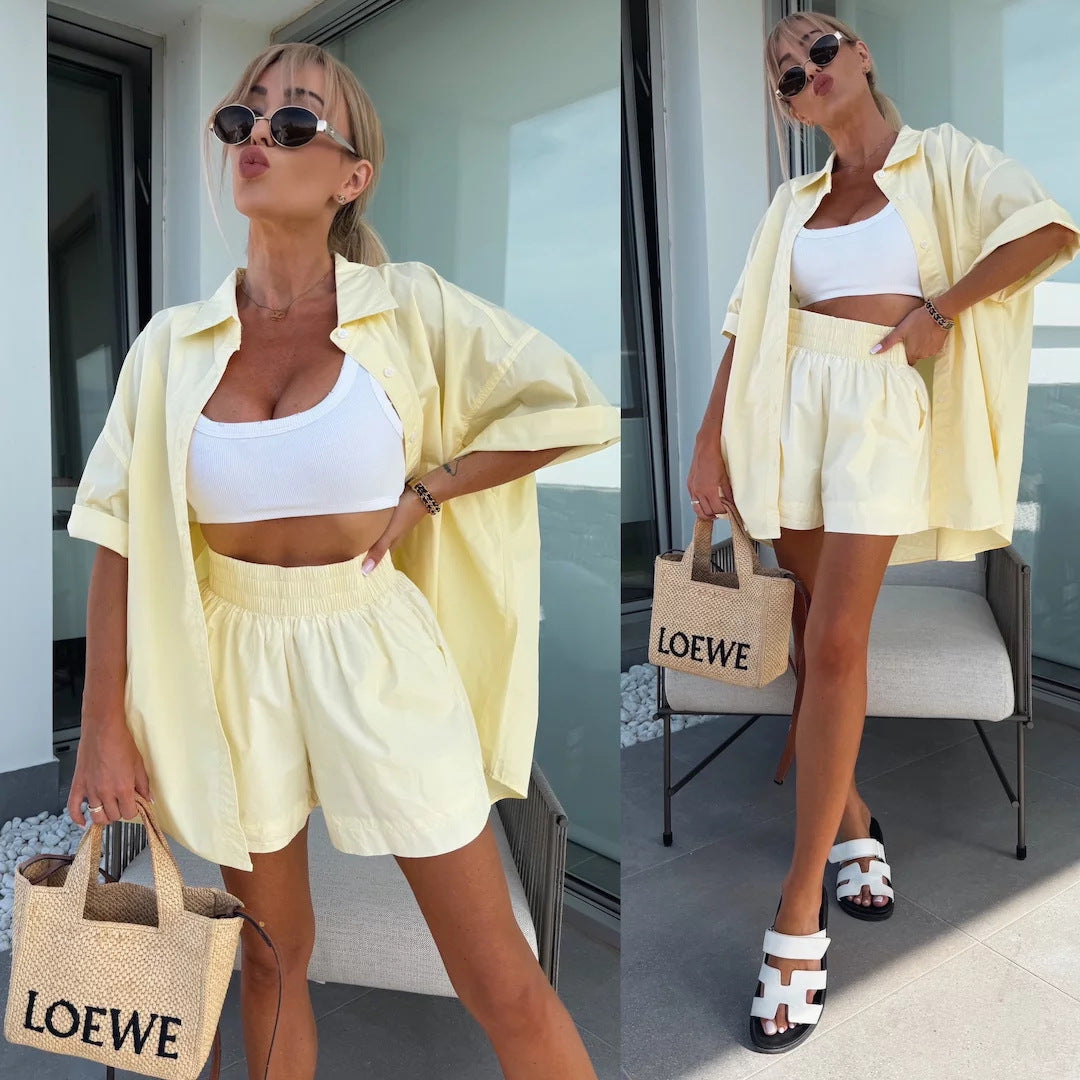Shirt Elastic Sports Shorts Two-piece Set Beauty hair & fashionfj