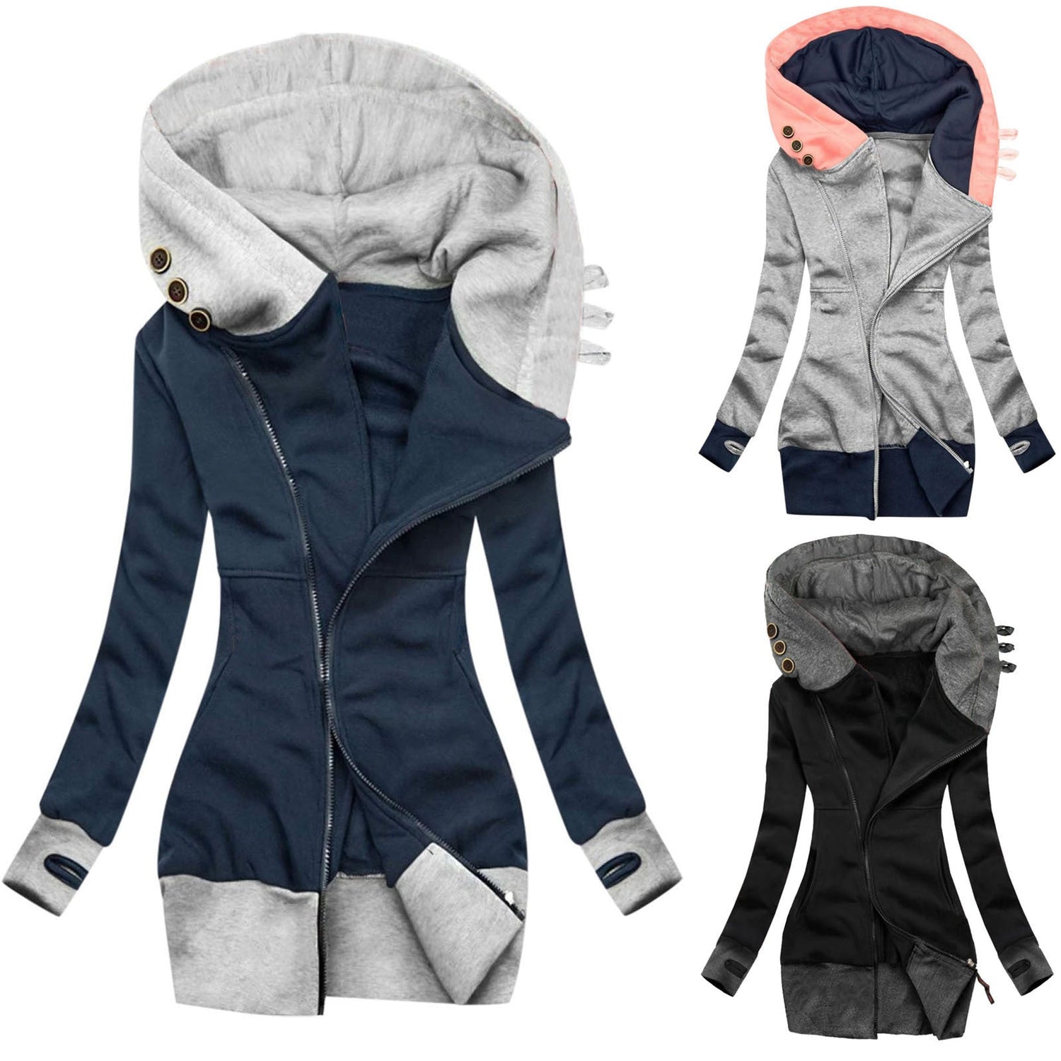 Hooded Long Sleeve Pocket Zip Sweatshirt Beauty hair & fashionfj