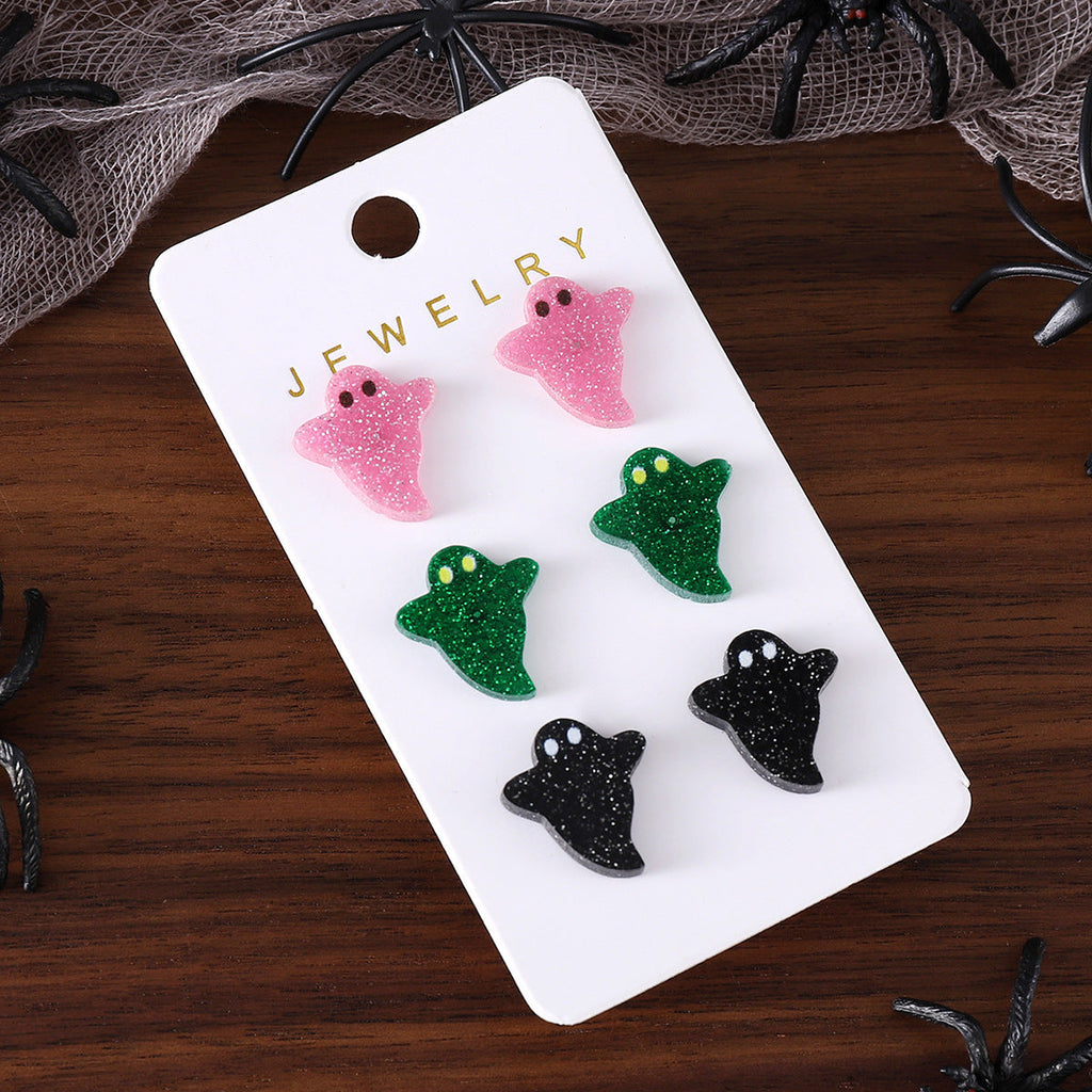 Halloween Cute Colorful Ghost Earings Set Beauty hair & fashionfj