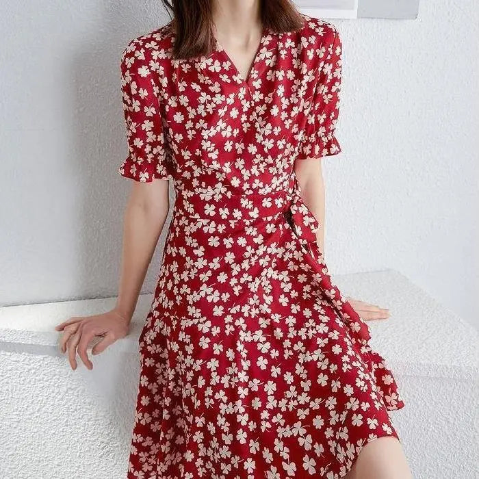 Summer New French Super Fairy Red Fairy Belly-covering Midi Dress Beauty hair & fashionfj