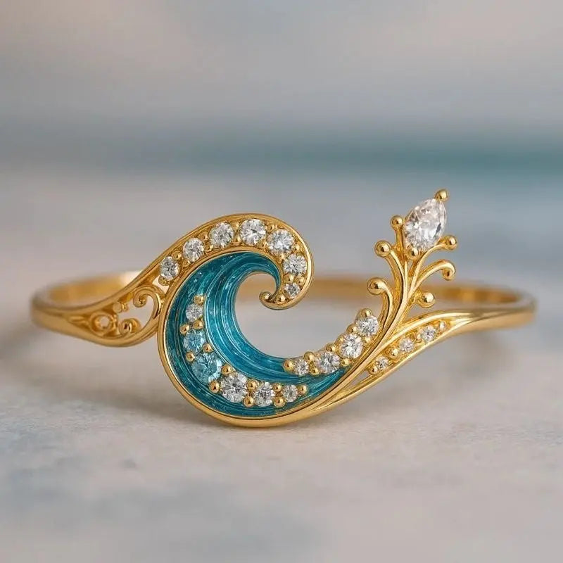 Exquisite Niche Temperament All-match Marine Walking In The Waves Ring Beauty hair & fashionfj